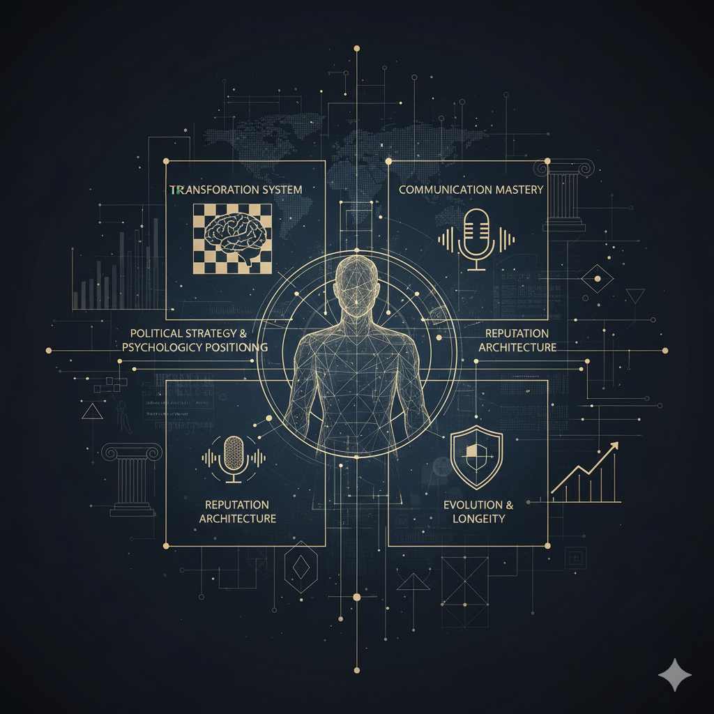 Conceptual image representing strategic political transformation and leadership evolution